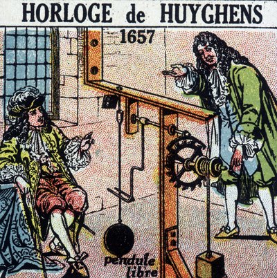 Huyghens relógio 1657 (pêndulo livre) - gravura, deb. século XX de French School