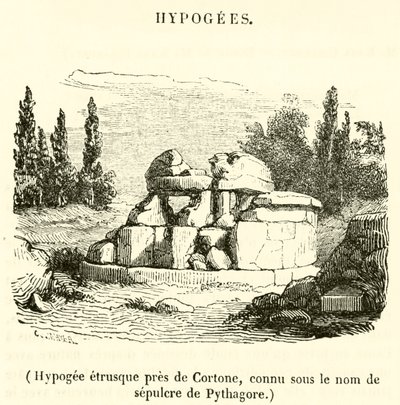 Hipogeu etrusco perto de Cortona, conhecido como o sepulcro de Pitágoras (gravura) de French School