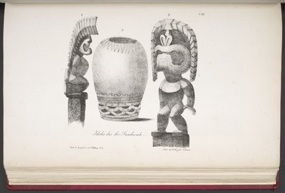 Ídolos das Ilhas Sandwich, da Pitoresca Viagem ao Mundo, com Retratos de Selvagens da América, Ásia, África e Ilhas do Grande Oceano; paisagens, vistas para o mar e vários objetos de história natural; juntamente com de French School