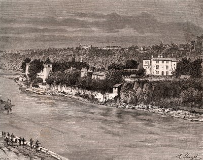 Ile Barbe no meio do Saone, no 9º arrondissement de Lyon - gravura em "La France illustree: geography, history, statistical administration" de V.-A. Malt-Brown. 1884 de French School
