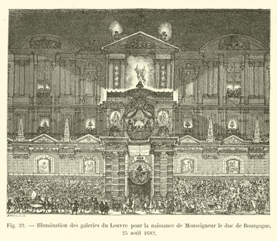 Iluminação das galerias do Louvre para o nascimento de monsenhor o duque de Borgonha, 25 de agosto de 1682 de French School