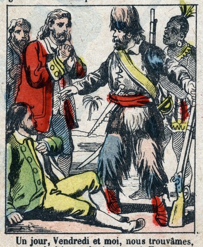 Ilustração para o Livro de Daniel Defoe (De foe) "Robinson Crusoe". Imagens epinais do final do século XIX. de French School