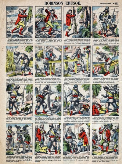Ilustração para o Livro de Daniel Defoe (De foe) "Robinson Crusoe". Imagens epinais do final do século XIX. de French School