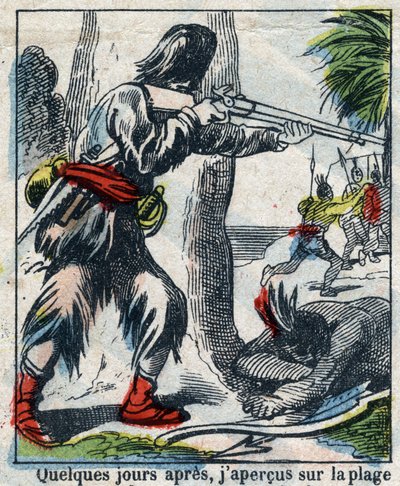 Ilustração para o Livro de Daniel Defoe (De foe) "Robinson Crusoe". Imagens epinais do final do século XIX. de French School