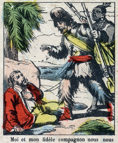 Ilustração para o Livro de Daniel Defoe (De foe) "Robinson Crusoe". Imagens epinais do final do século XIX. de French School
