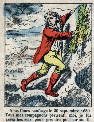 Ilustração para o Livro de Daniel Defoe (De foe) "Robinson Crusoe". Imagens epinais do final do século XIX. de French School