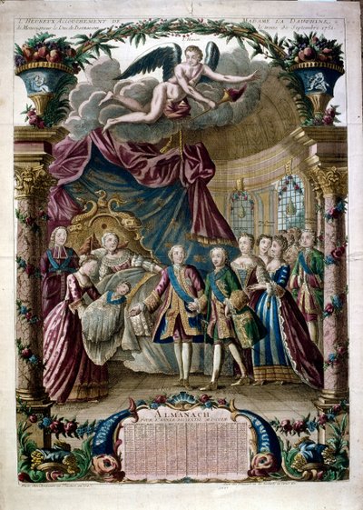 Ilustração comemorativa do nascimento de Luís José Xavier, duque de Borgonha de French School