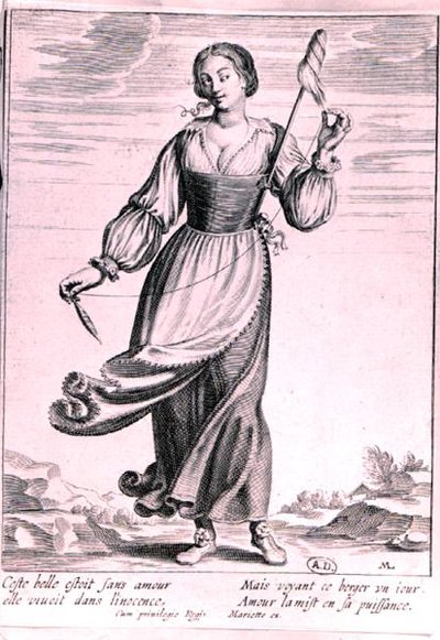 Ilustração representando uma pastora (gravura) (foto a p/b) de French School