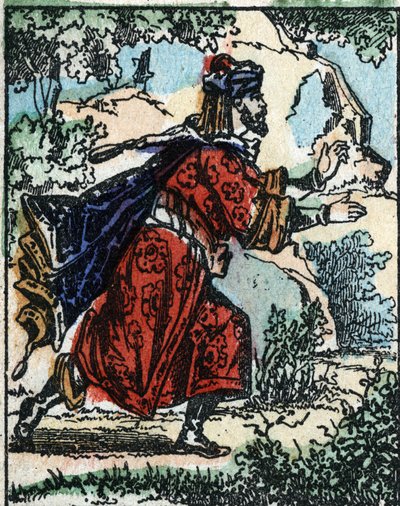 Ilustração para os Contos das Mil e Uma Noites. Ali Babá (Ali Babá). Gravura em madeira de Imaging Pellerin - Epinal, sd. Final do século XIX. de French School