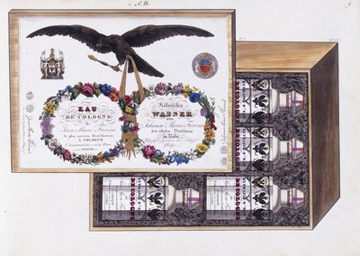 Ilustração para a embalagem de eau de Cologne, c.1825 (aquarela e cor do corpo) de French School