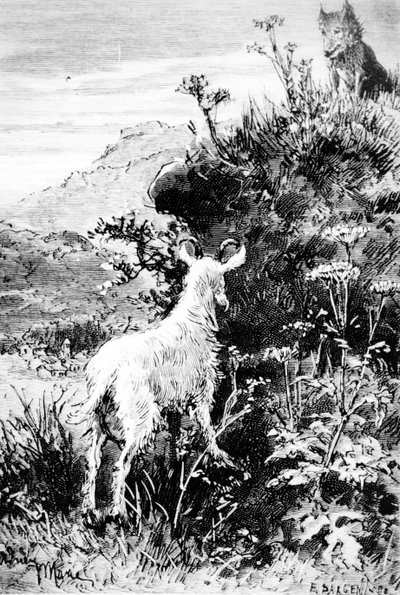 Ilustração do Sr. Seguins Goat por Alphonse Daudet de French School
