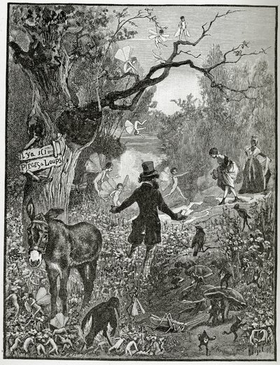 Ilustração, de, teatro, em, liberté, 19º século, (bw, engraving) de French School