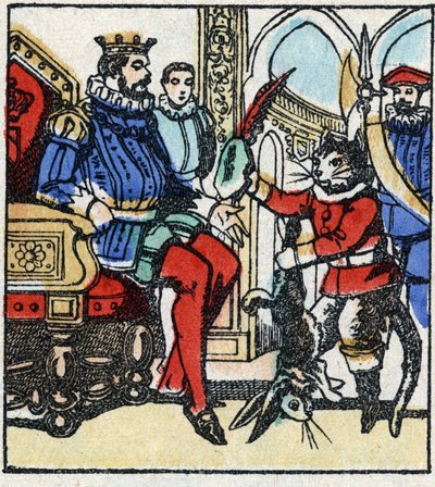 Ilustração do conto de Charles Perrault "The Cat Botte". Gravura em madeira de Imaging Pellerin - Epinal, sd. Final do século XIX. de French School