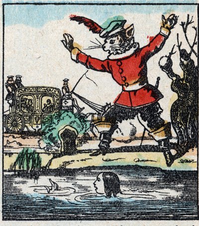 Ilustração do conto de Charles Perrault "The Cat Botte". Gravura em madeira de Imaging Pellerin - Epinal, sd. Final do século XIX. de French School
