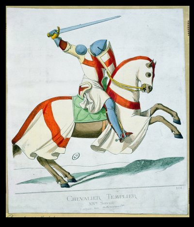 Ilustração de um cavaleiro templário, depois de um manuscrito do século XIV de French School