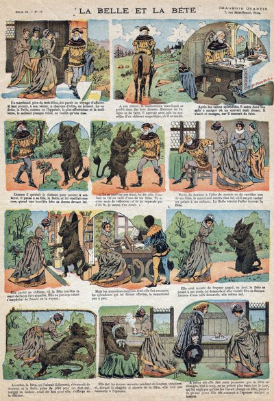 Ilustração do conto "La Belle et la Bete". Gravação da imagem de Quinn, por volta de 1890. de French School