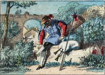 Ilustração da fábula de Jean de la Fontaine (1621-1695): o lobo tornou-se pastor. Imagem epinal do final do século XIX. de French School