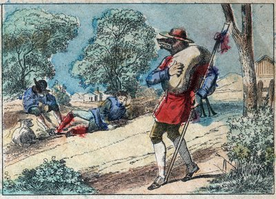 Ilustração da fábula de Jean de la Fontaine (1621-1695): o lobo tornou-se pastor. Imagem epinal do final do século XIX. de French School