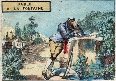 Ilustração da fábula de Jean de la Fontaine (1621-1695): o lobo tornou-se pastor. Imagem epinal do final do século XIX. de French School