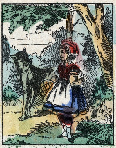 Ilustração do conto "O Capuchinho Vermelho", de Charles Perrault. Gravura em madeira de Imaging Pellerin - Epinal, sd. Final do século XIX. de French School