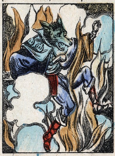 Ilustração do conto "O lobo, o bode e os sete biquetes" Gravura em madeira de Imaging Pellerin - Epinal, sd. Final do século XIX. de French School