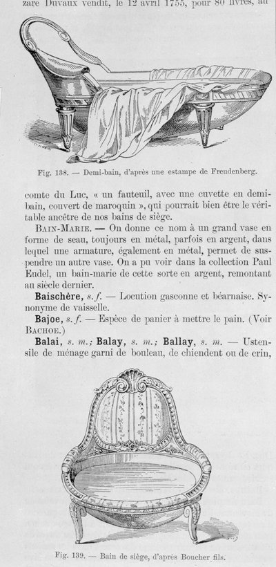 Ilustrações de um demi-bain e um banho-de-cerco, do século XVIII de French School