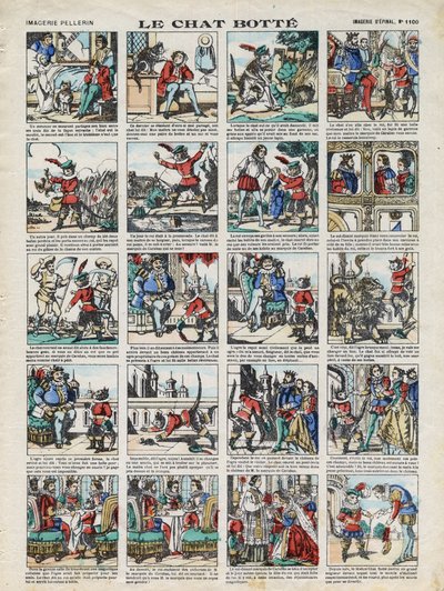 Imagens de Epinal de la Maison Pellerin - ca. 1913 - Ilustração do conto de Charles Perrault "The cat botte" (O fundo do gato) de French School