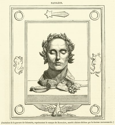 Imitação da gravura de Calamatta da máscara de Napoleão, moldada em Sainte-Helene pelo Dr. Antommarchi (gravura) de French School