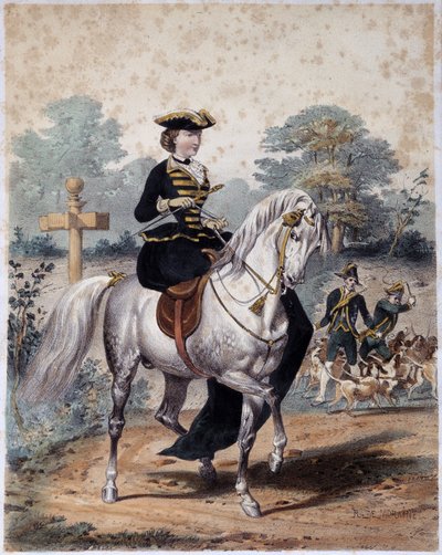 Imperatriz Eugenia em traje de caça. Gravura anónima, sd. v. 1860 de French School