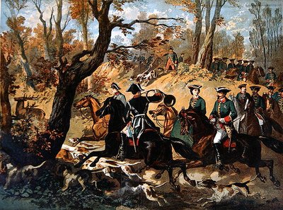 Imperial Stag-Hunt in the Forest of Compiegne (c.1860) (cor litho) de French School