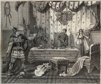 Em 978 Lothaire (941-986), o Rei dos Francos (Lothair) entrou no palácio de Otto II do Sacro Império (955-983) e sua esposa Theophano ou Theophanu ou Theophania Skleraina (655-991) em Aachen, mas a família imperiosa foi capaz de capturar. ilustração i de French School