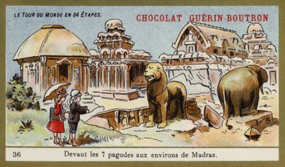 Em frente aos sete templos da região de Madras (chromolitho) de French School