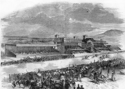 Inauguração das corridas de cavalos no Bois de Boulogne, em 1857. de French School