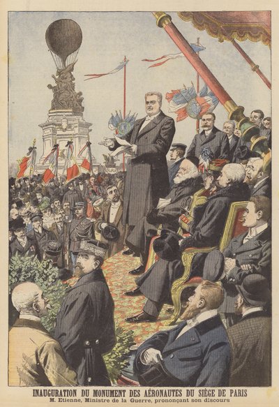 Inauguração do monumento aos aeronautas do Siege de Paris (cor litho) de French School