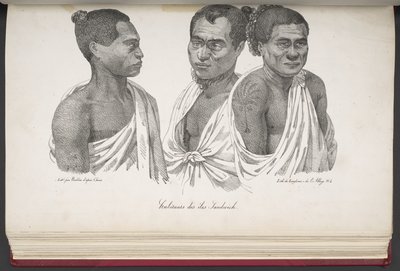 Habitantes das Ilhas Sandwich, da Pitoresca Viagem ao Mundo, com Retratos de Selvagens da América, Ásia, África e Ilhas do Grande Oceano; paisagens, vistas para o mar e vários objetos de história natural; acompanhado de French School