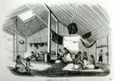 Dentro de um Tahitan Hut, de "Viagens nos dois oceanos", de Eugene Delessert, 1848 de French School