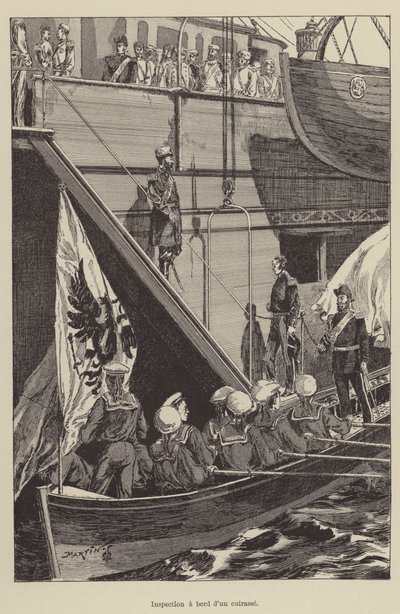Inspeção a bordo de uma gravura de French School