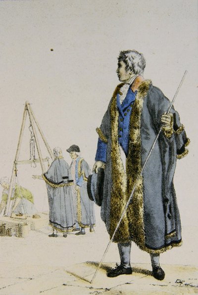 Inspector de Pesos e Medidas na Polónia, c.1817 (gravura a cores) de French School