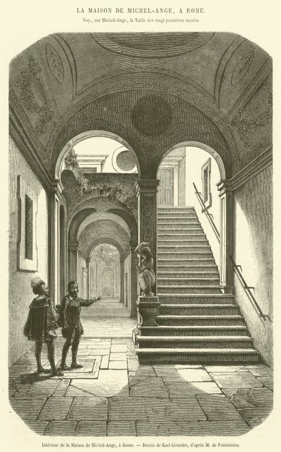 Interior da Casa de Miguel Ângelo, em Roma (gravura) de French School