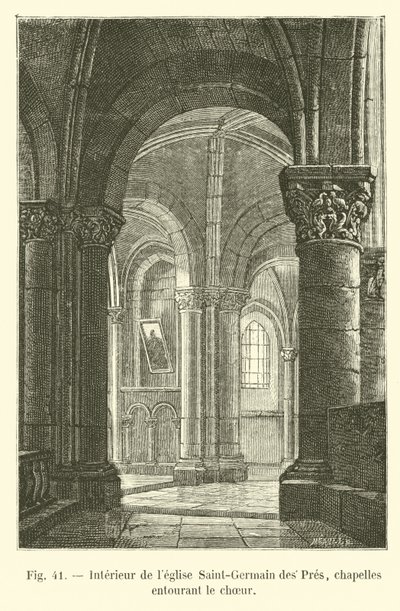 Dentro da igreja de Saint-Germain des Pres, capelas que cercam o coro de French School