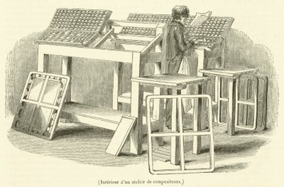 Interior de uma oficina de compositores (gravura) de French School