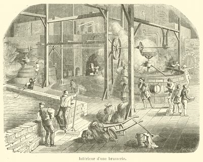 Interior de uma cervejaria (gravura) de French School