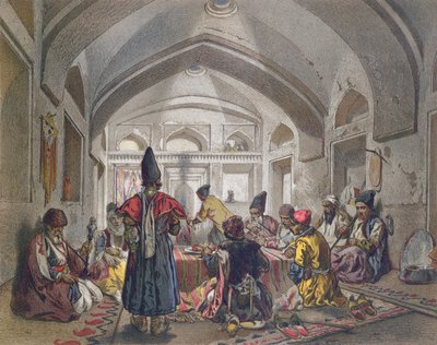 Interior, de, um, caravanserai, em, persia, mid, décimo nono século de French School