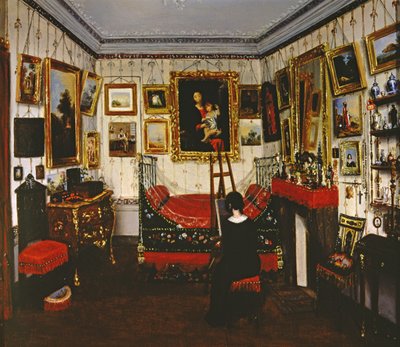 Interior de uma sala com uma pintura de senhora, 1850 de French School