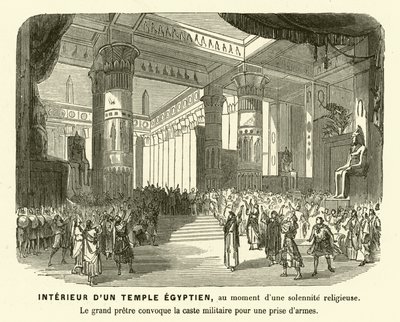 Interior de um templo egípcio antigo durante um culto (gravura) de French School