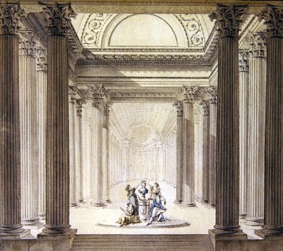 Interior do Templo da Virtude, c.1770 (caneta e tinta com aquarela sobre papel) de French School