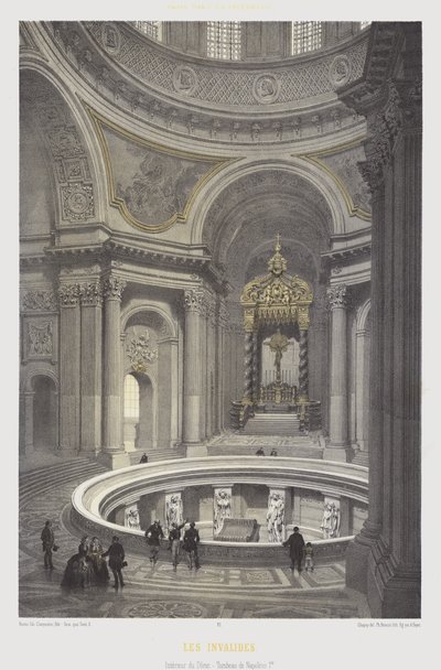 Interior da cúpula e túmulo de Napoleão I, Les Invalides, Paris (cor litho) de French School