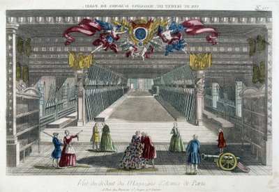 Interior da loja de armas de Paris (Arsenal de Paris) - gravura de French School