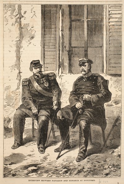 Entrevista entre Napoleão e Bismarck em Doncherry, ilustração de Cassells História da Guerra entre a França e a Alemanha, 1870-1871 de French School