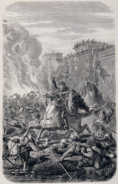Invasão e pilhagem de Roma por Alarico 1, Rei dos Visigodos 410 - in "História dos Papas, Reis, Rainhas e Imperadores" por Lachatre, T.1 de French School